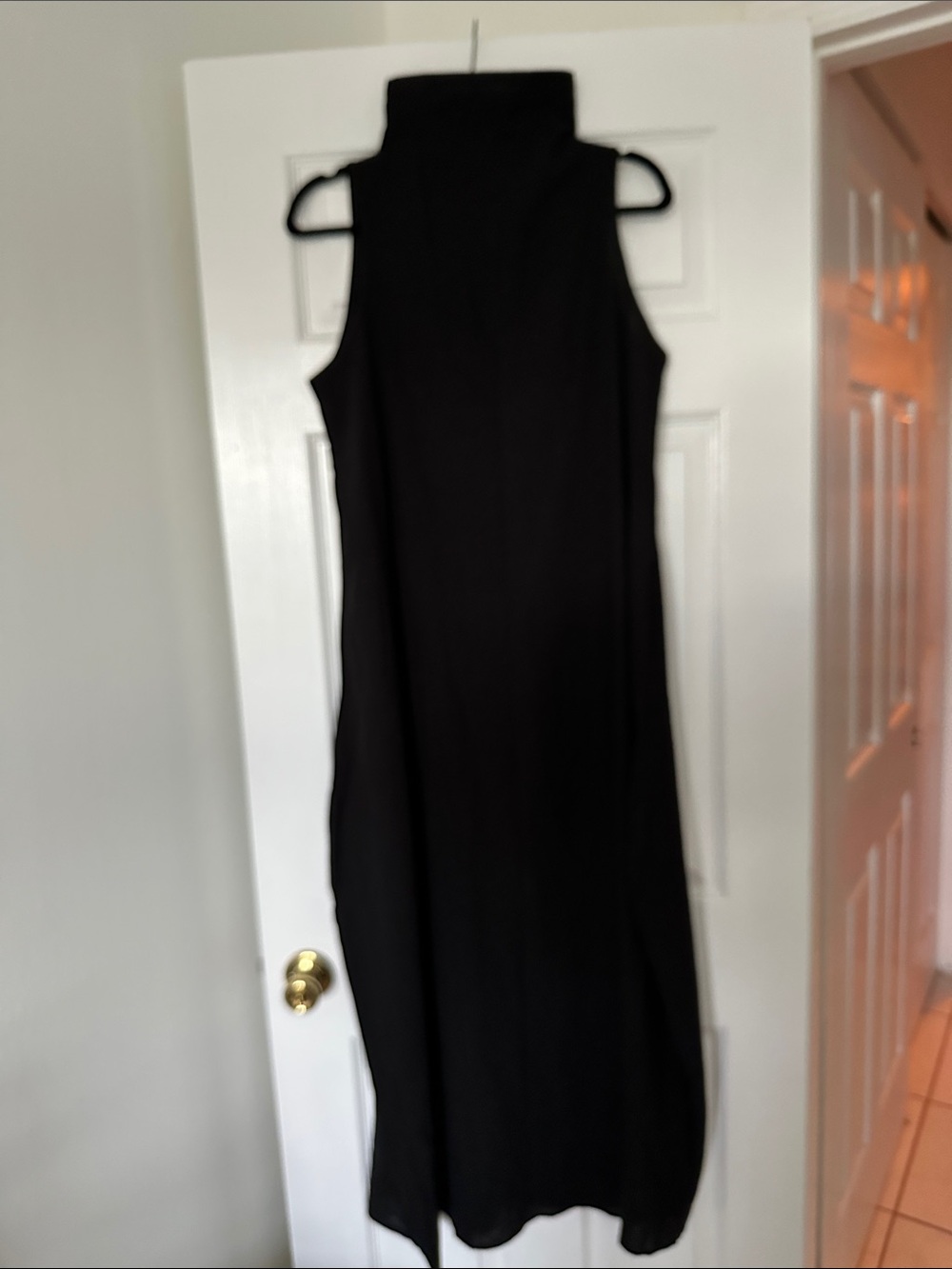 High neck linen sleeveless black maxi dress